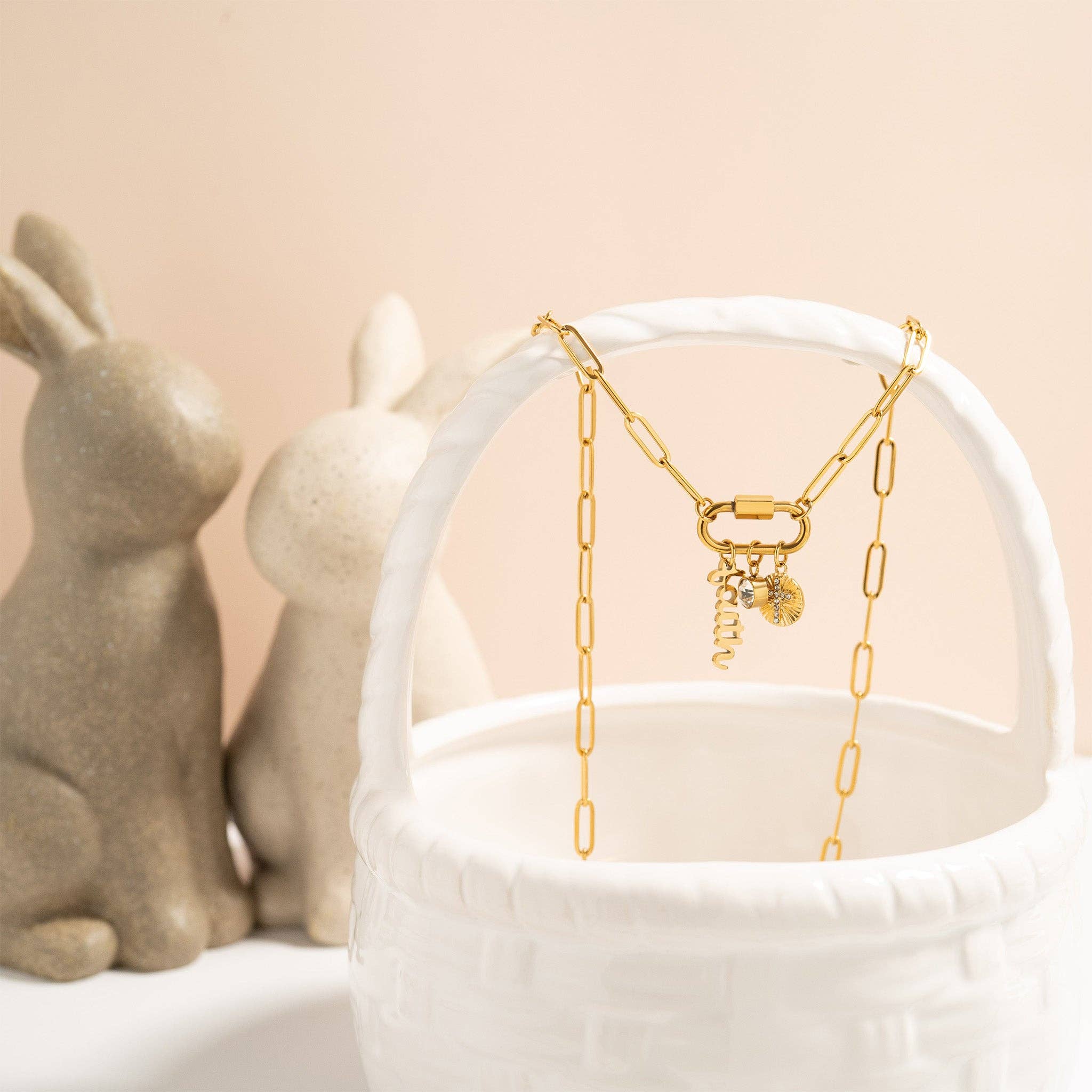 18K Gold PVD Paperclip Carabiner Necklace: Stainless / 16+2"