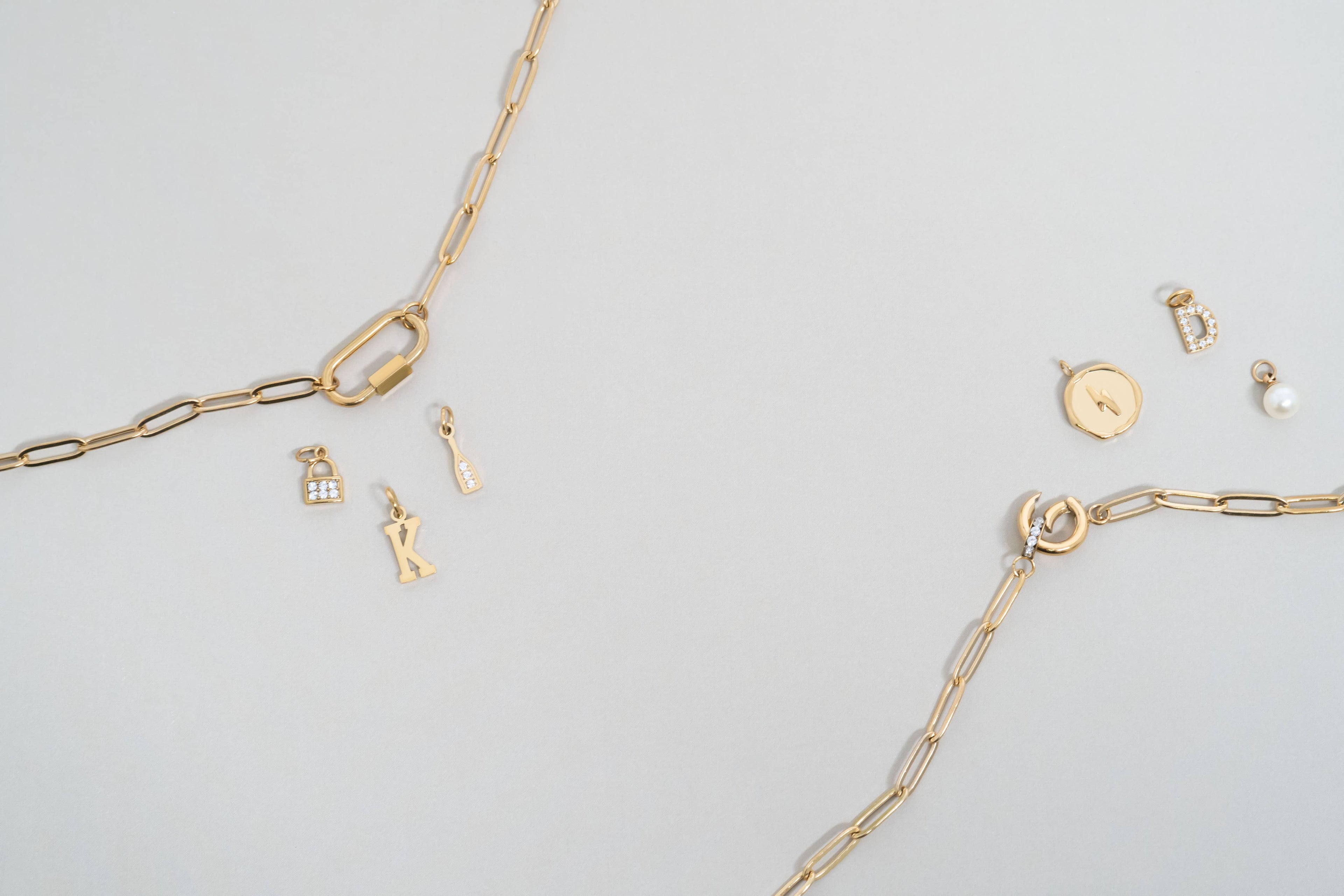18K Gold PVD Paperclip Carabiner Necklace: Stainless / 16+2"