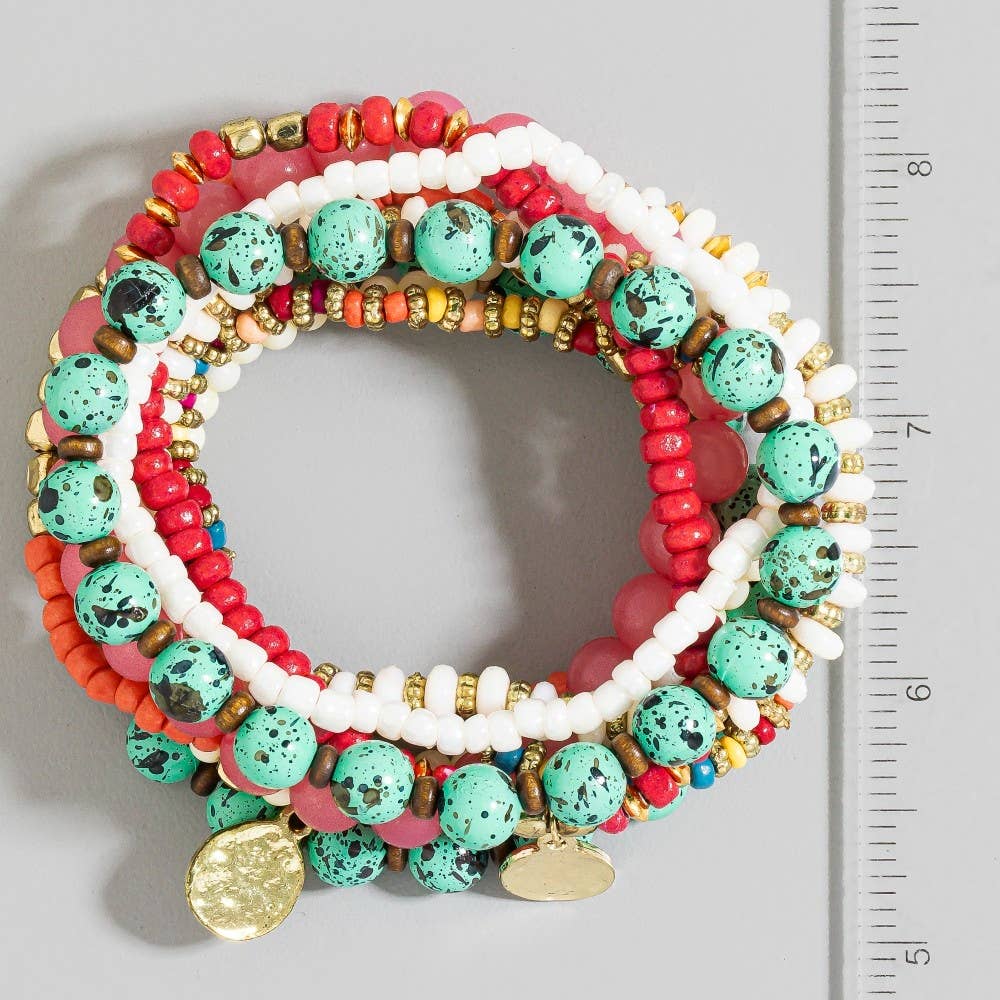 Assorted Bead Types Beaded Bracelet Set: MULTI