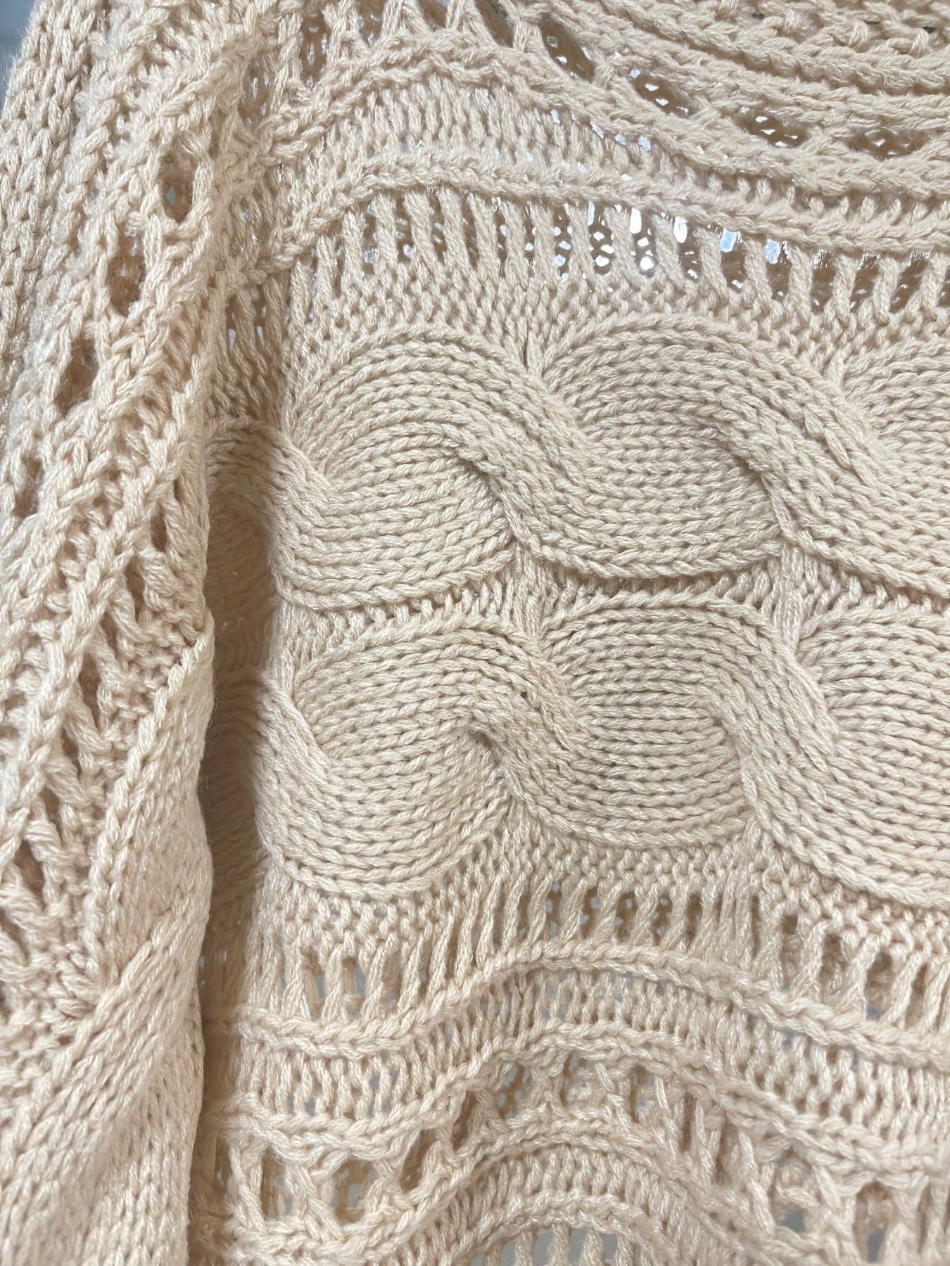 Crochet Cardigan Openwork Long Sleeve Crop Top Women N6A156: Apricot / S