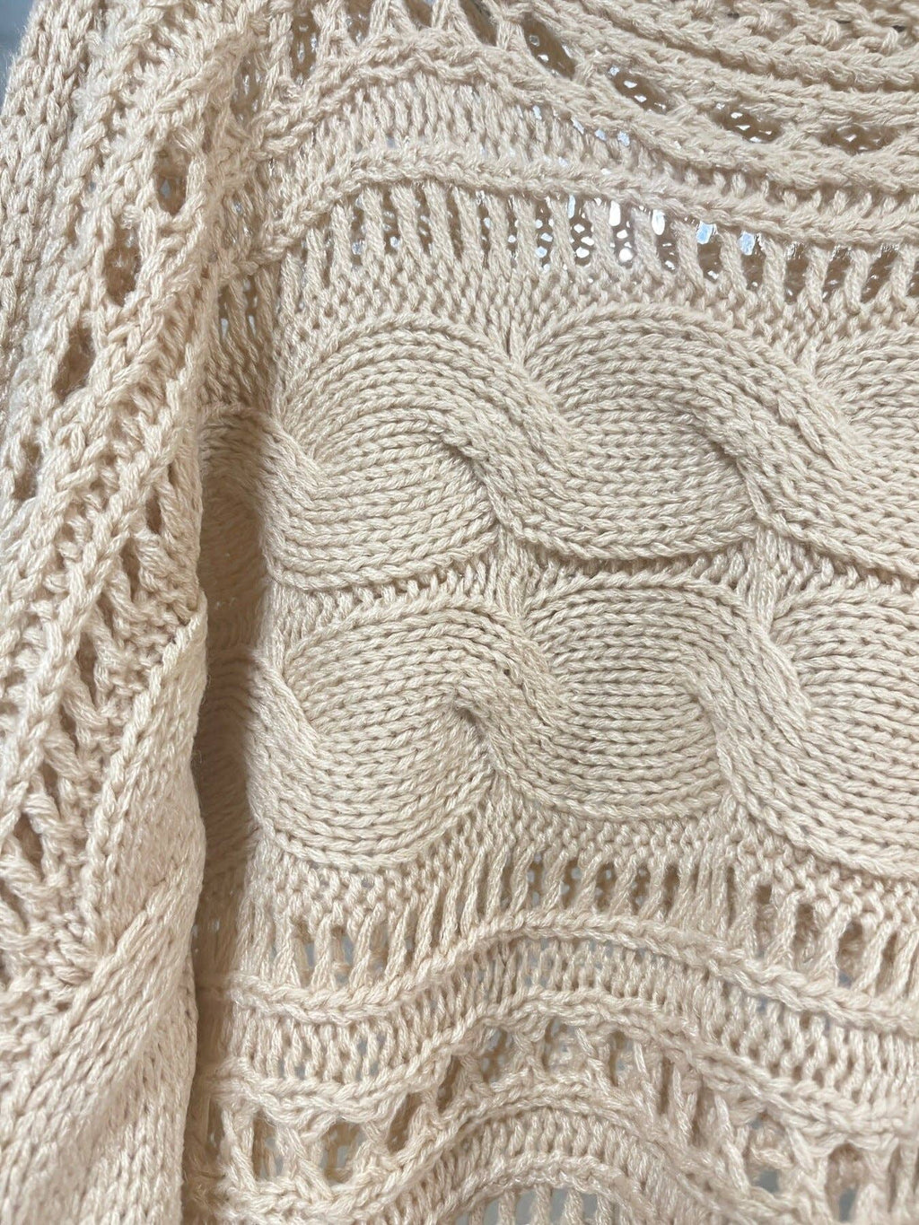 Crochet Cardigan Openwork Long Sleeve Crop Top Women N6A156: Apricot / M