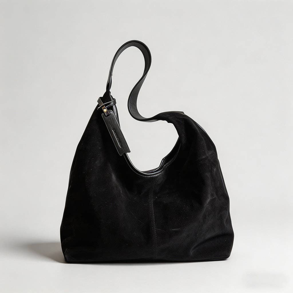 Vintage Suede Hobo Shoulder Bag: Black / One Size