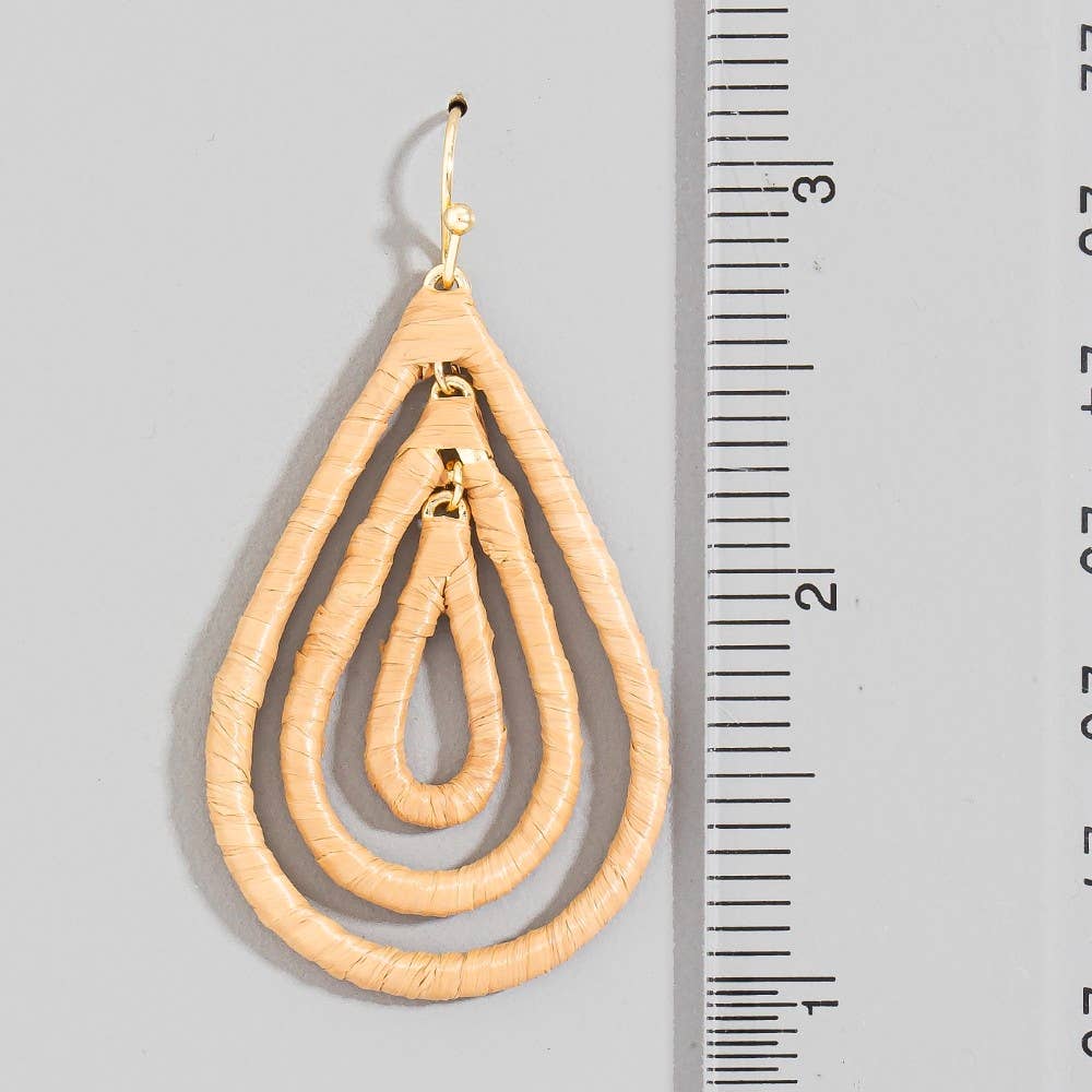 Raffia Wrapped Layered Teardrop Earrings: BK