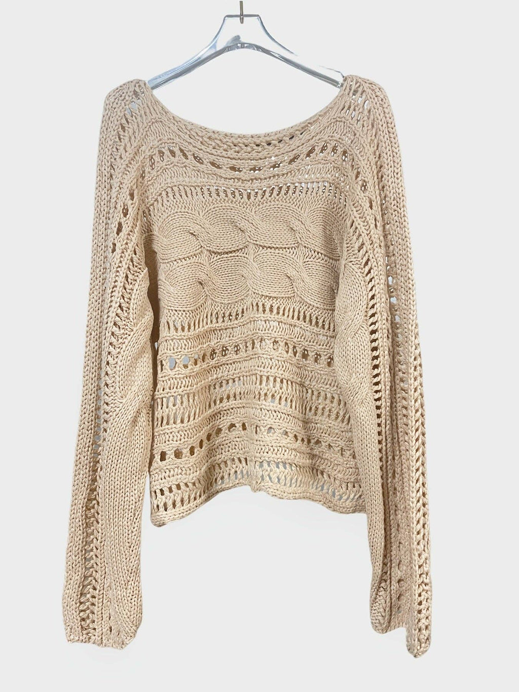Crochet Cardigan Openwork Long Sleeve Crop Top Women N6A156: Apricot / L