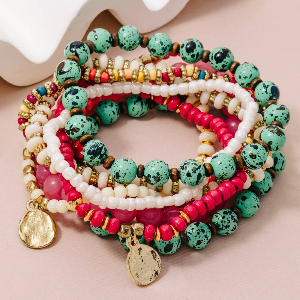 Assorted Bead Types Beaded Bracelet Set: MULTI