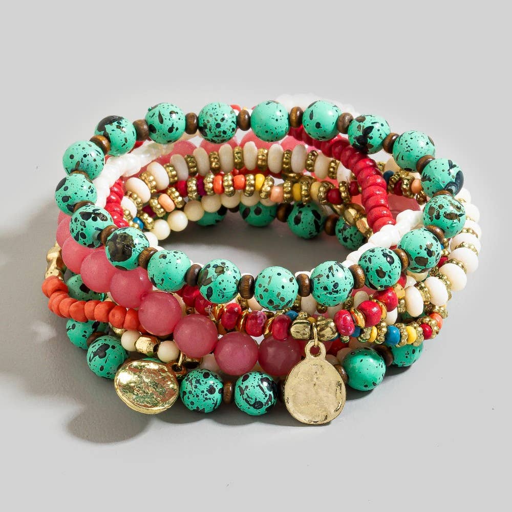 Assorted Bead Types Beaded Bracelet Set: MULTI