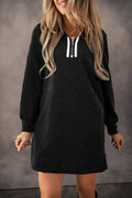 Jacquard Textured Quarter Zipper Shift Mini Dress: Black / 97%Polyester+3%Elastane / S