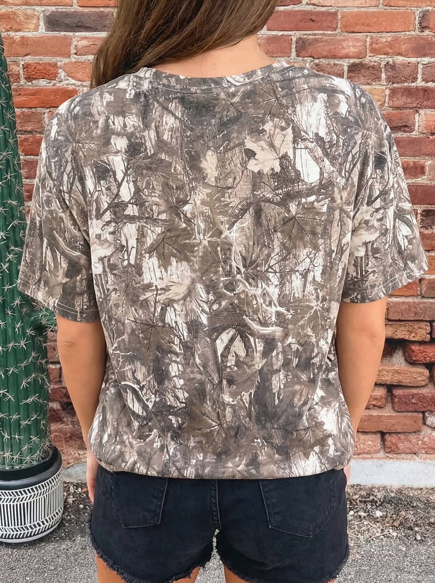 Fall Camouflage Woodland Print Drop Shoulder Tunic Tee: Sweatshirt / L