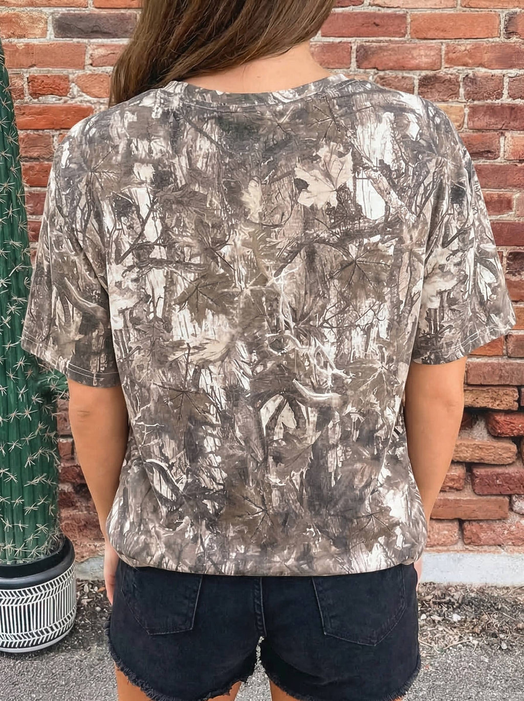 Fall Camouflage Woodland Print Drop Shoulder Tunic Tee: Sweatshirt / S
