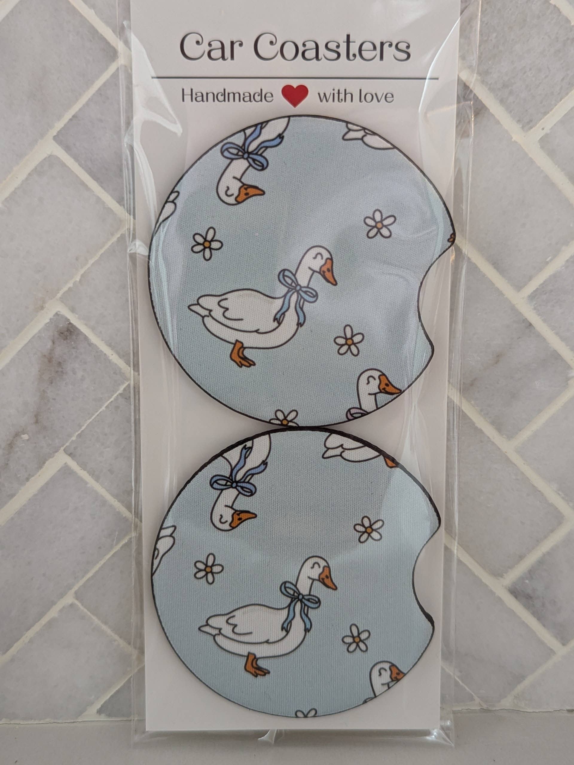 Silly Goose Car Coasters: Flower goose