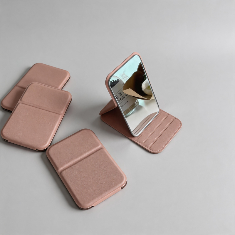 Faux PU Leather Pocket Mirror: Dusty Pink / One Size