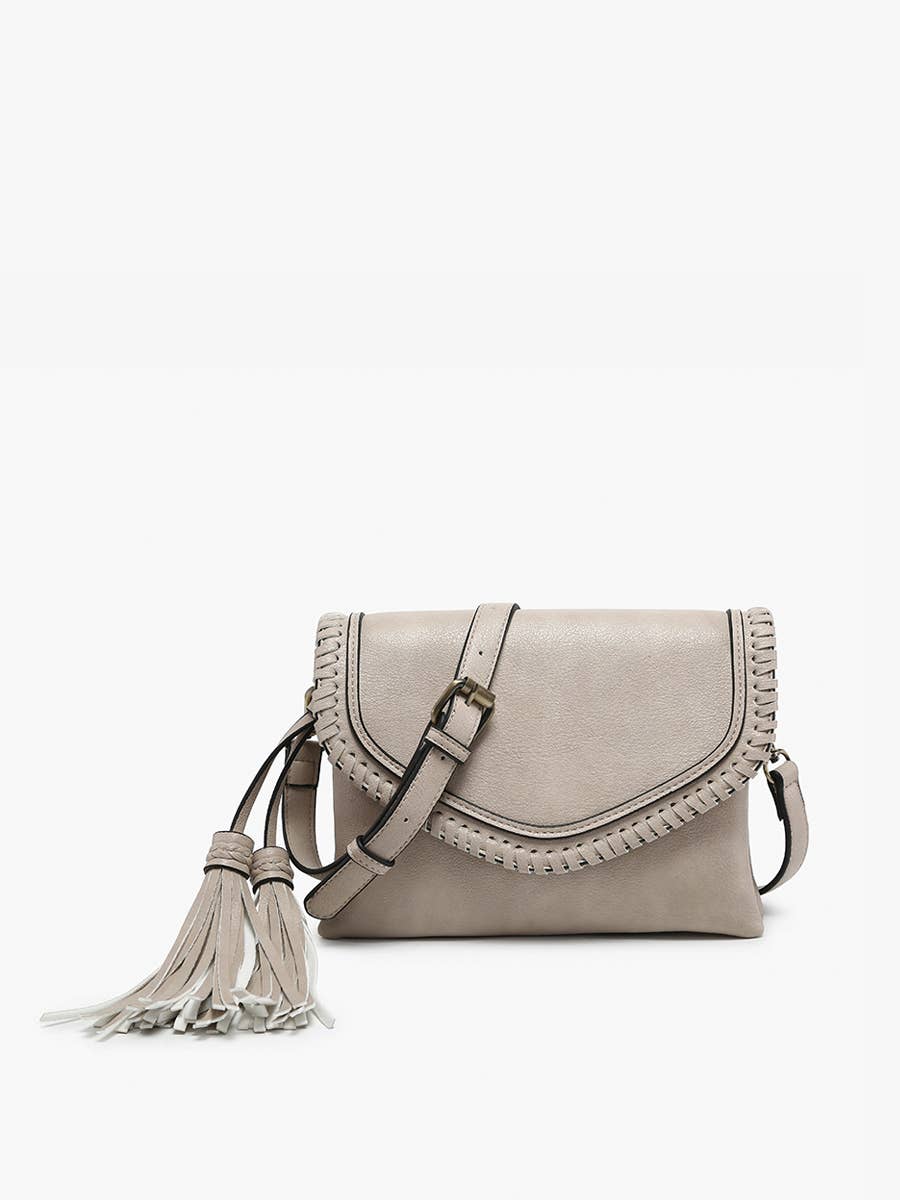 Sloane Flapover Crossbody w/ Whipstitch and Tassel | M1802A : Powder Blue