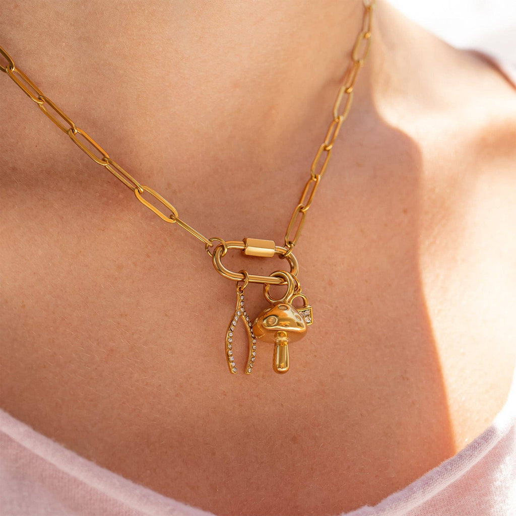 18K Gold PVD Paperclip Carabiner Necklace: Stainless / 16+2"