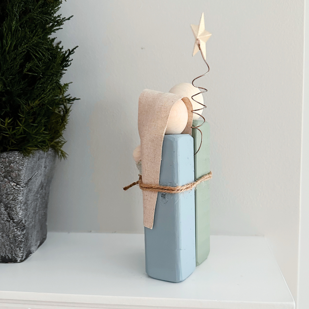 Simple Wooden Nativity Set | Hand-painted | Gift Wrapped: Sage & Dusty Blue