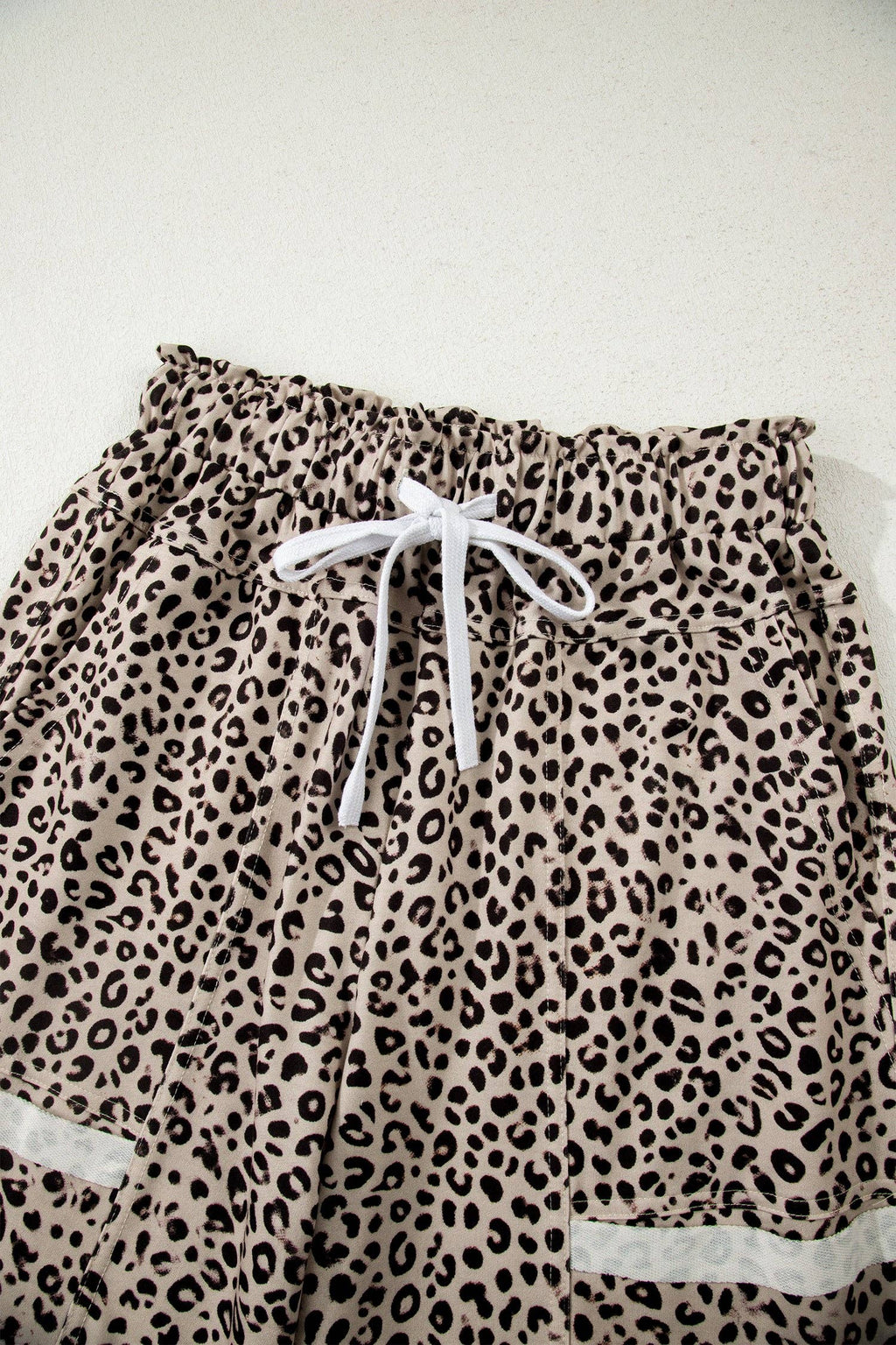 Khaki Animal Print Wide Leg Terry Knit Pants: Khaki / 95%Polyester+5%Elastane / XL