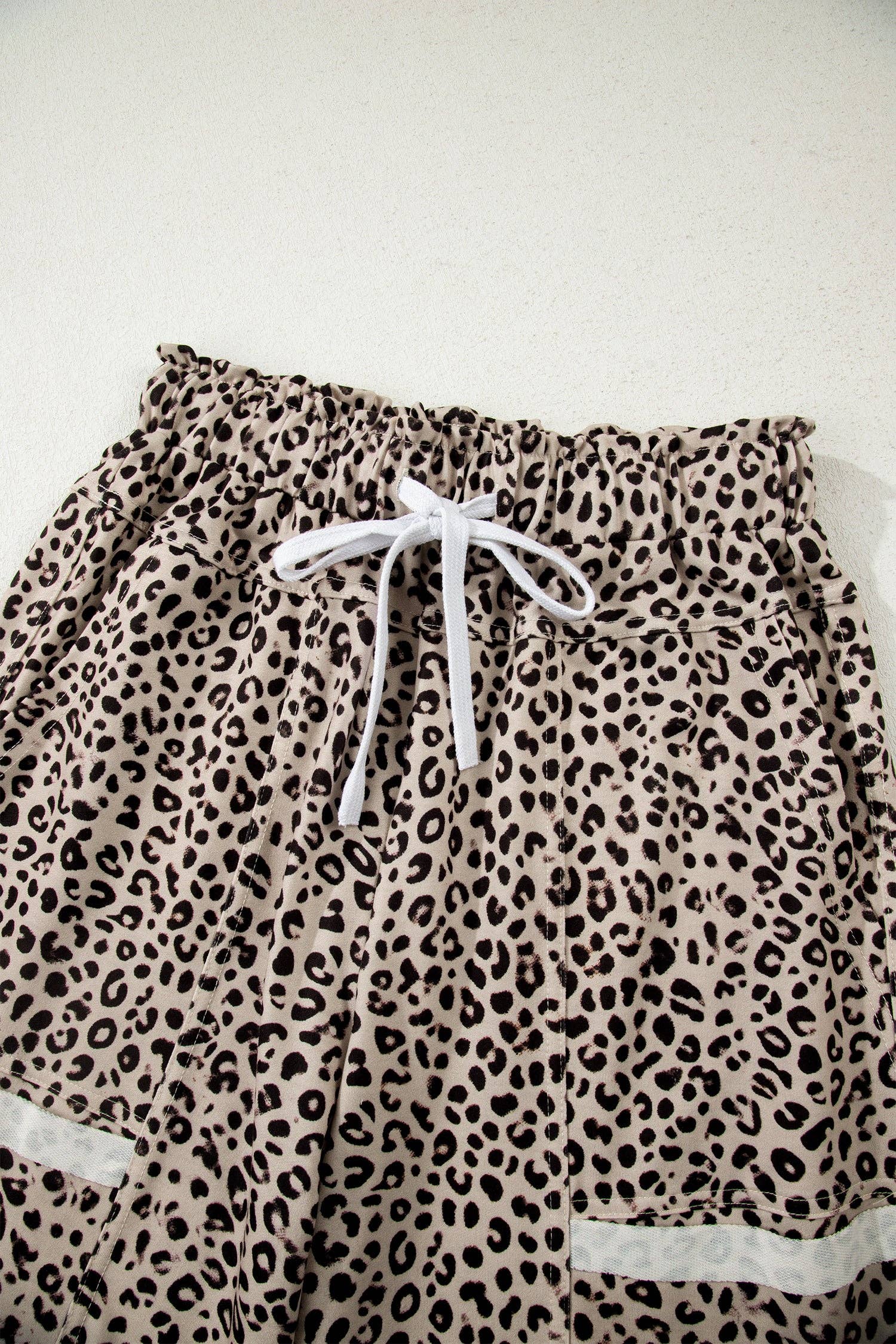 Khaki Animal Print Wide Leg Terry Knit Pants: Khaki / 95%Polyester+5%Elastane / XL