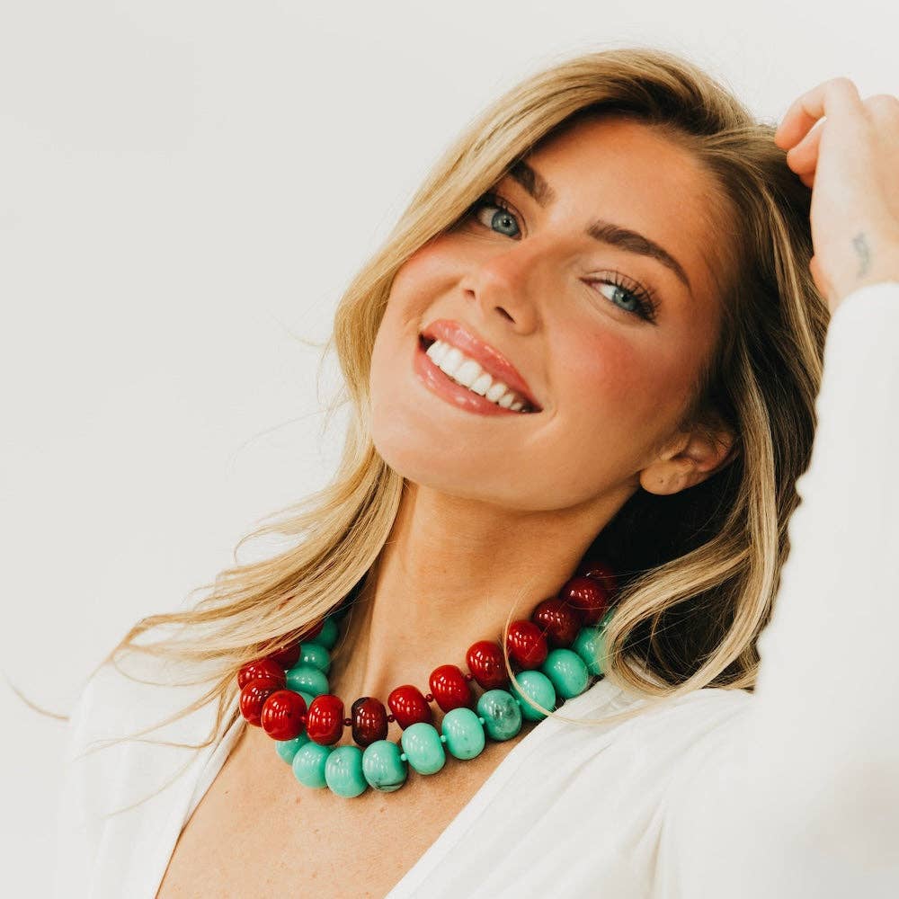 Bella Beaded Necklace - WATERPROOF: Red