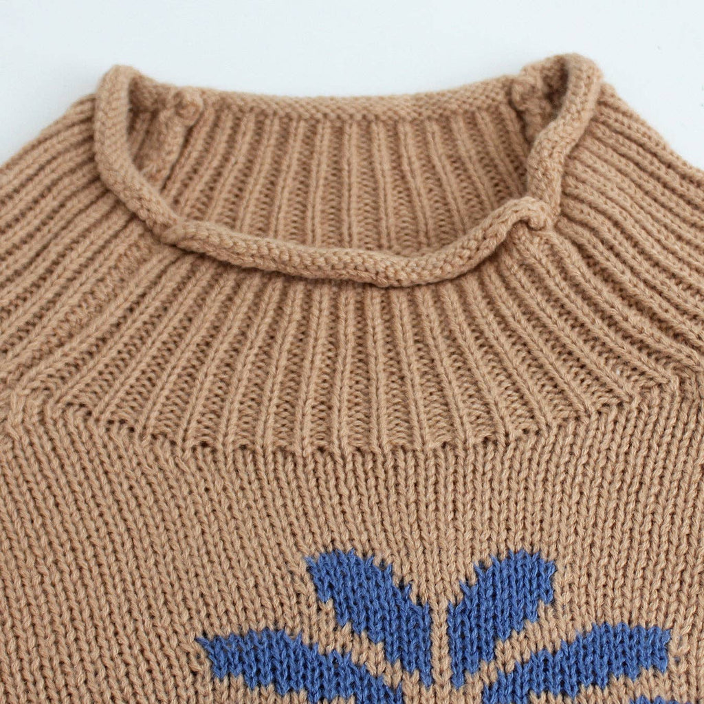 Khaki Floral Knit Sweater Women Ribbed Pattern N5A880: Khaki / XL