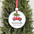 Custom Location Christmas Ornament - Merry Christmas Car : Red