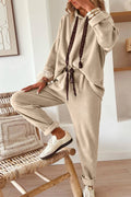Parchment Leopard Drawstring Pullover Hoodie and High Waist Pants Corduroy Suit: Parchment / 42.5%Polyester+40%Viscose+16%Polyamide+1.5%Elastane / S