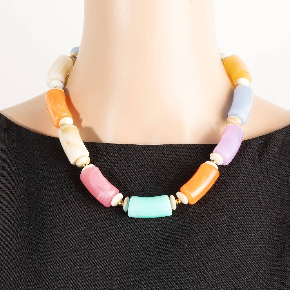 Large Marble Resin Tube Beads Necklace: BR