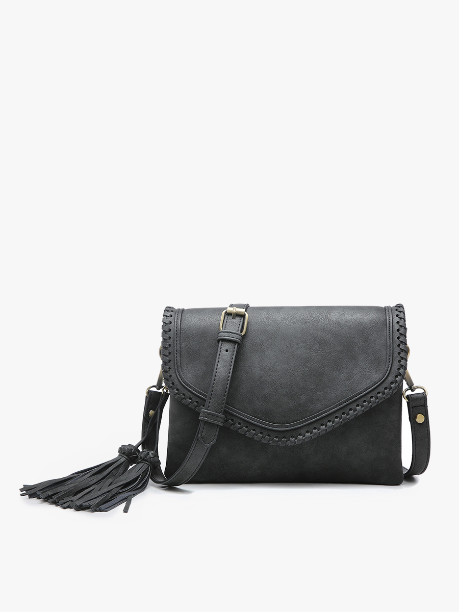 Sloane Flapover Crossbody w/ Whipstitch and Tassel | M1802A : Powder Blue