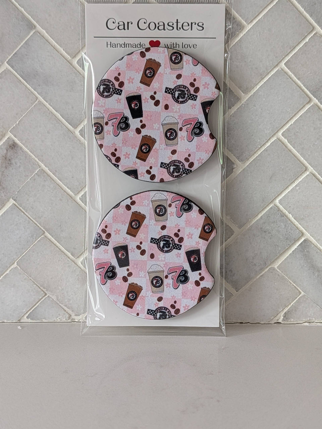 Brew Coffee Inspired Car Coasters : Pink