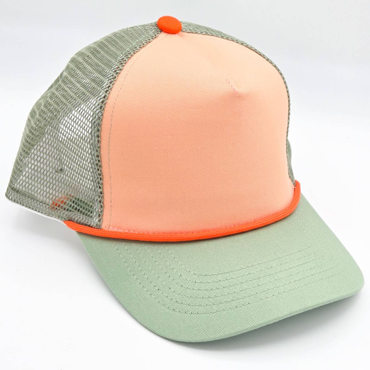 Peach, Sage Green & Orange Colorblock Mesh Trucker Hat