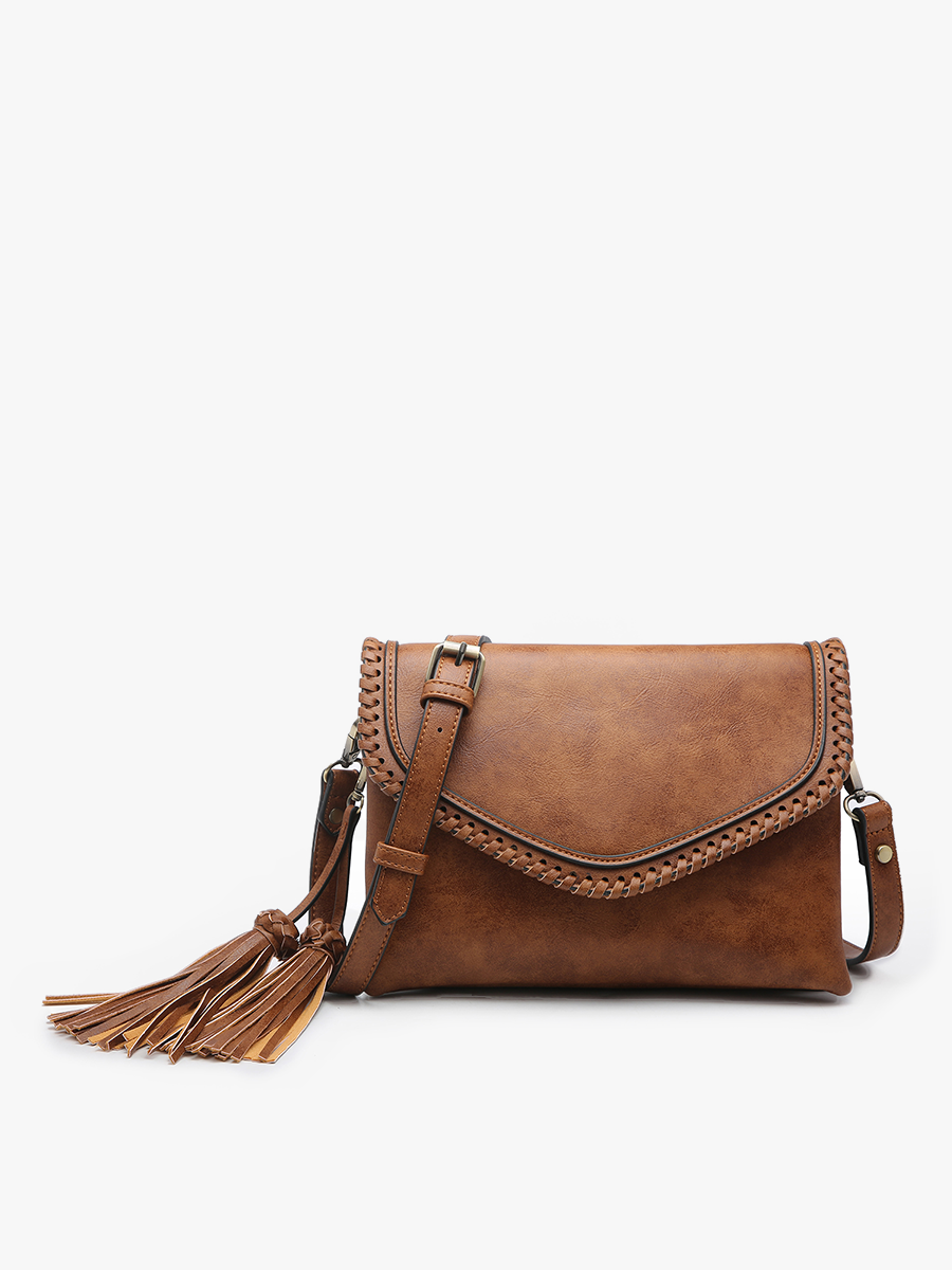 Sloane Flapover Crossbody w/ Whipstitch and Tassel | M1802A : Powder Blue