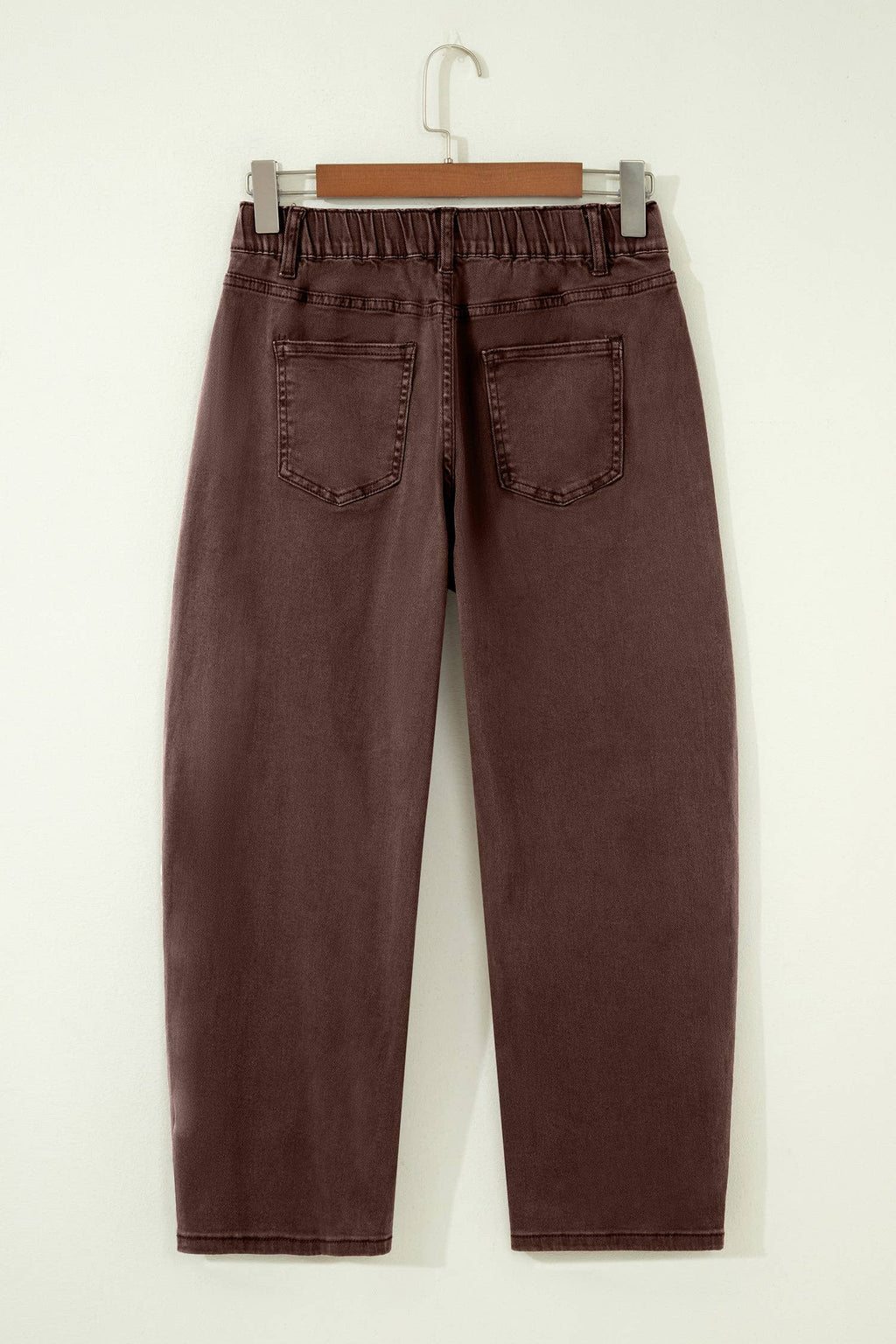66 Solid Color Square Patch Pocket Ankle-length Barrel Jeans: Brown / 8