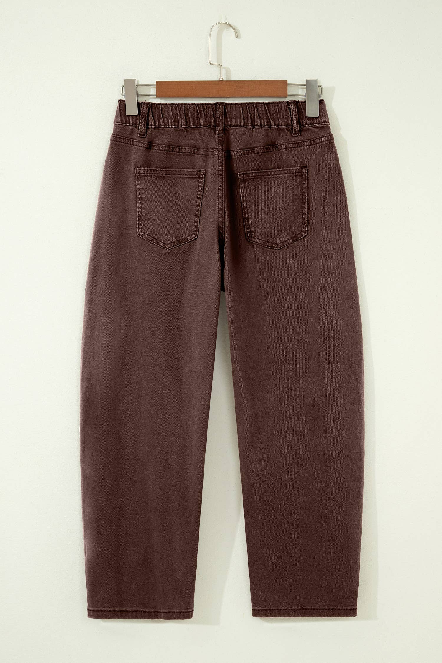 66 Solid Color Square Patch Pocket Ankle-length Barrel Jeans: Brown / 8