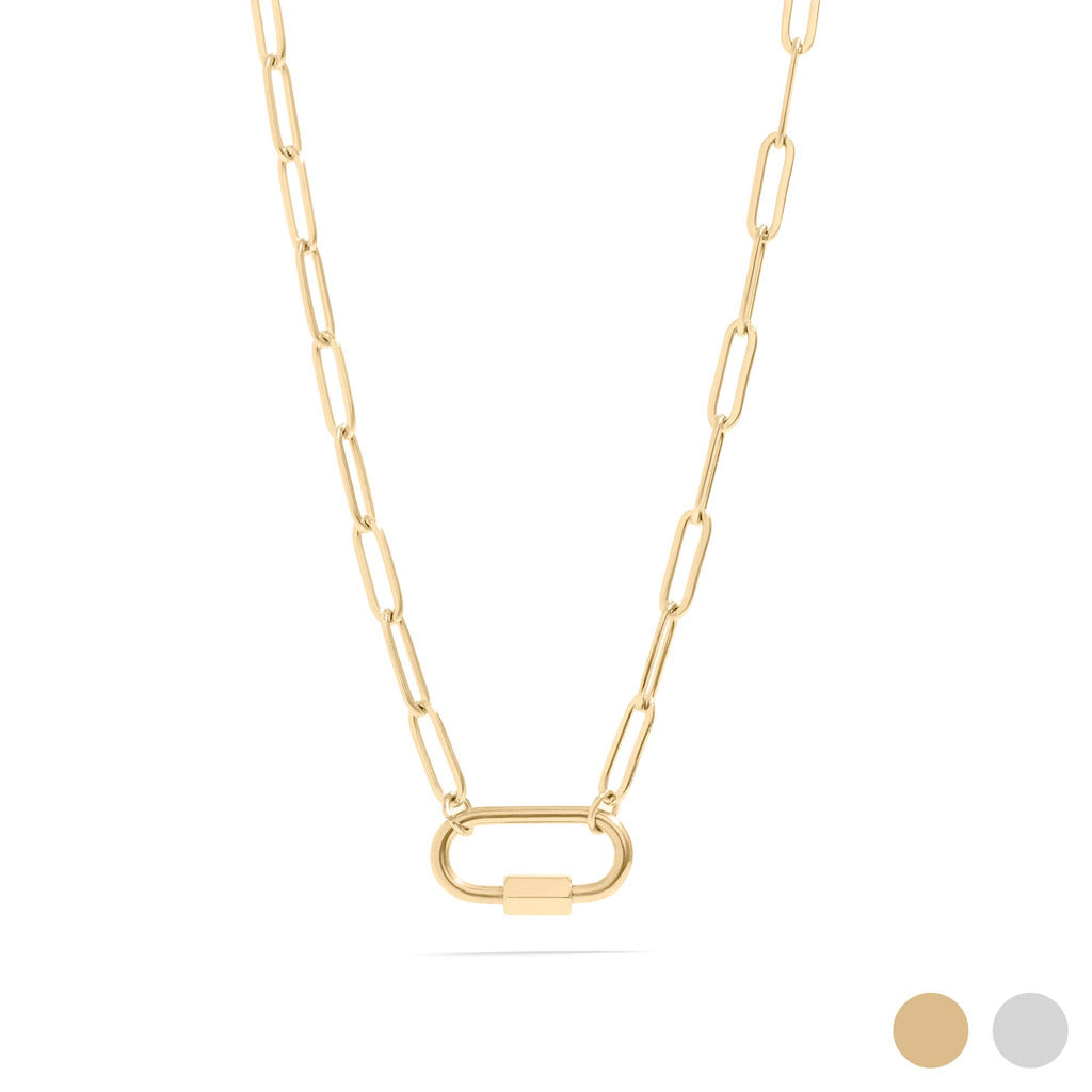 18K Gold PVD Paperclip Carabiner Necklace: Stainless / 16+2"