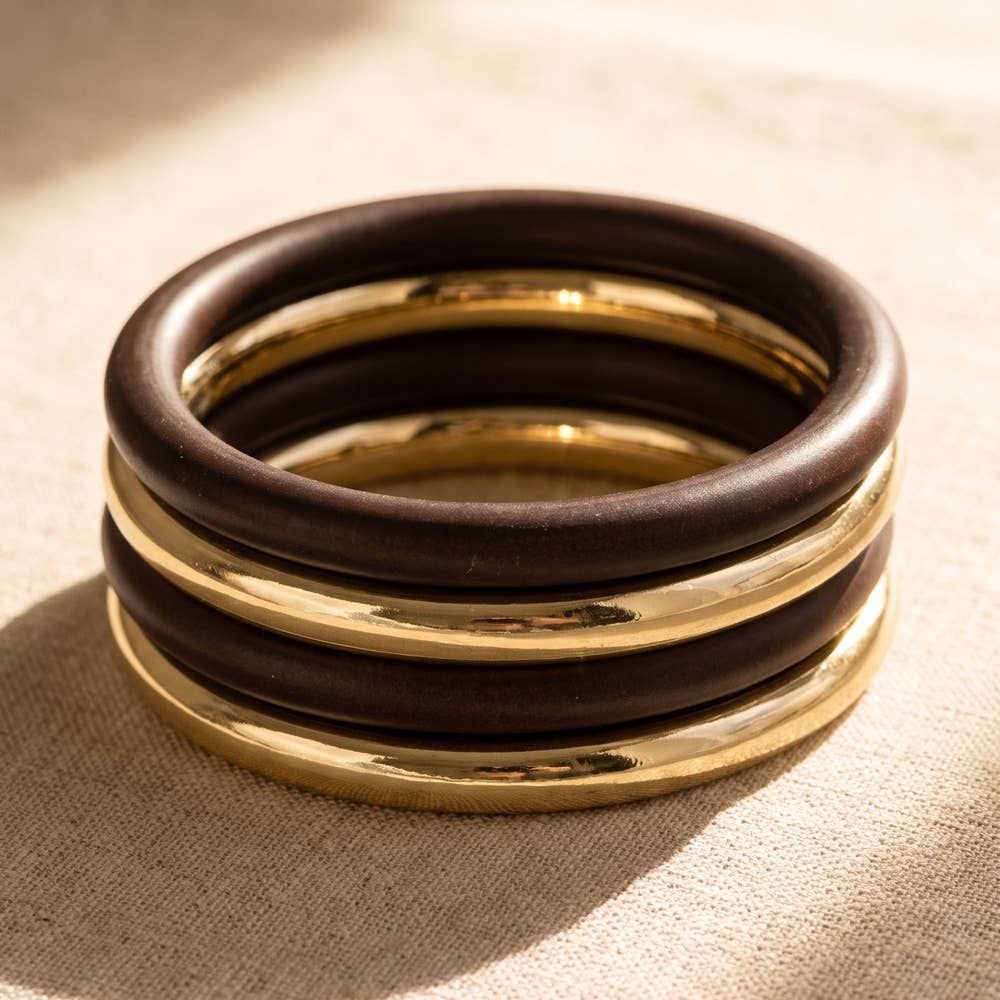 Matte And Metallic Tube Bangle Bracelet Set: DBR