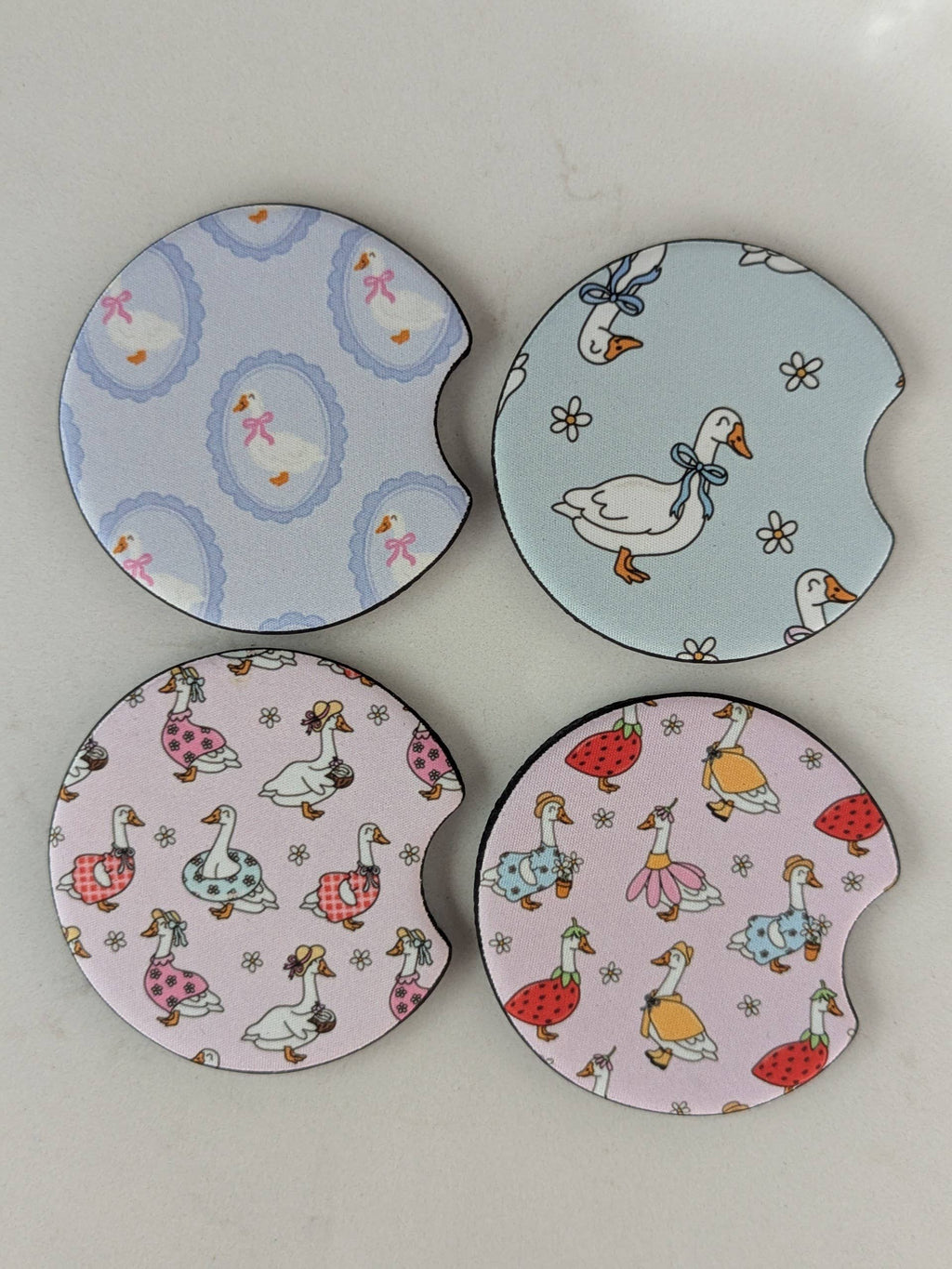 Silly Goose Car Coasters: Blue coquette