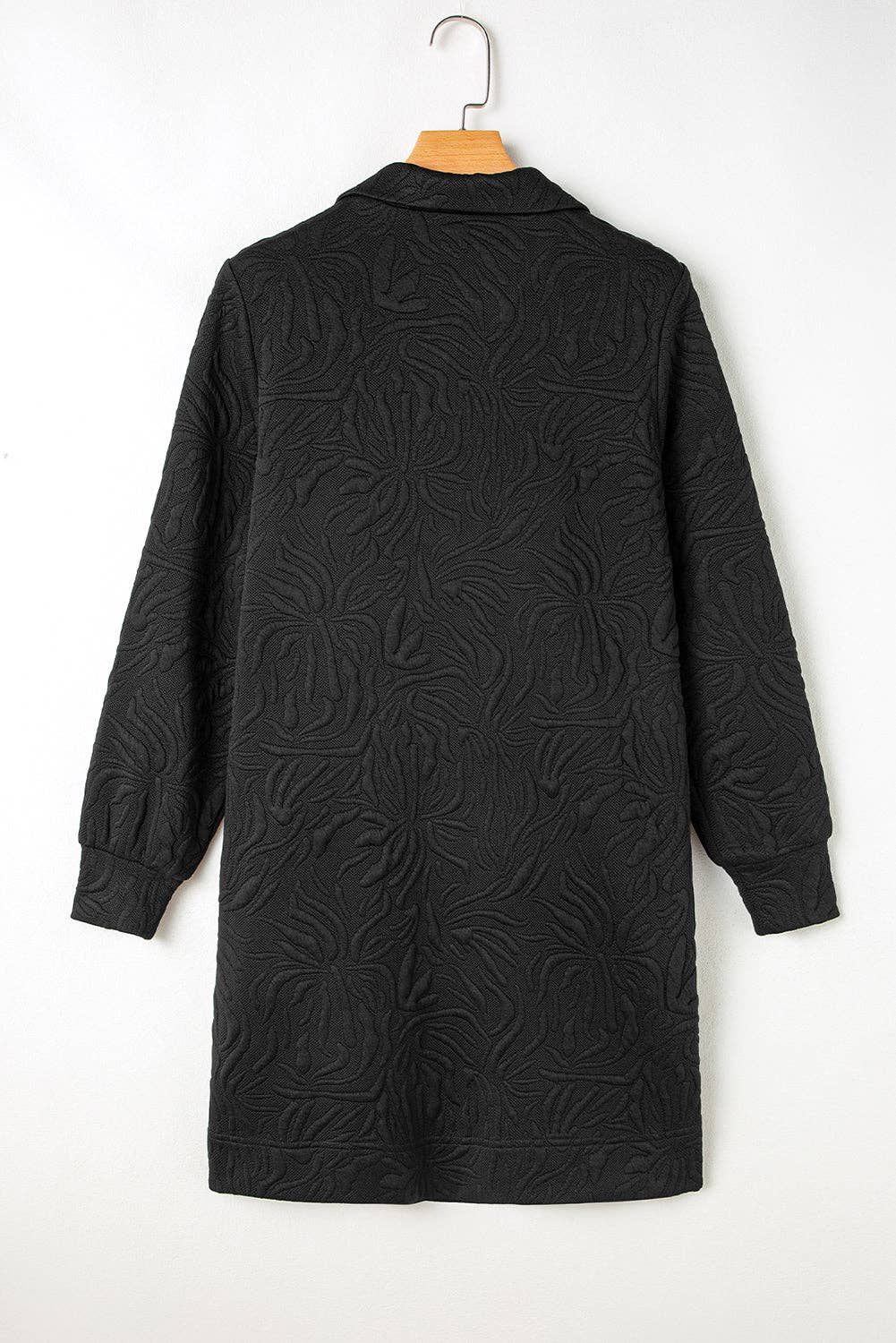 Jacquard Textured Quarter Zipper Shift Mini Dress: Black / 97%Polyester+3%Elastane / S