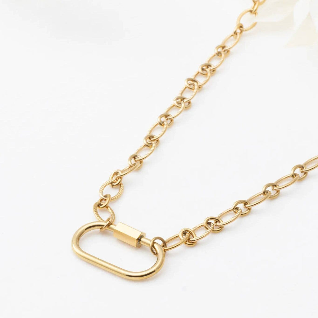 18K Gold PVD Stainless Steel Loop Chain Carabiner Necklace: Gold / 18"+2"