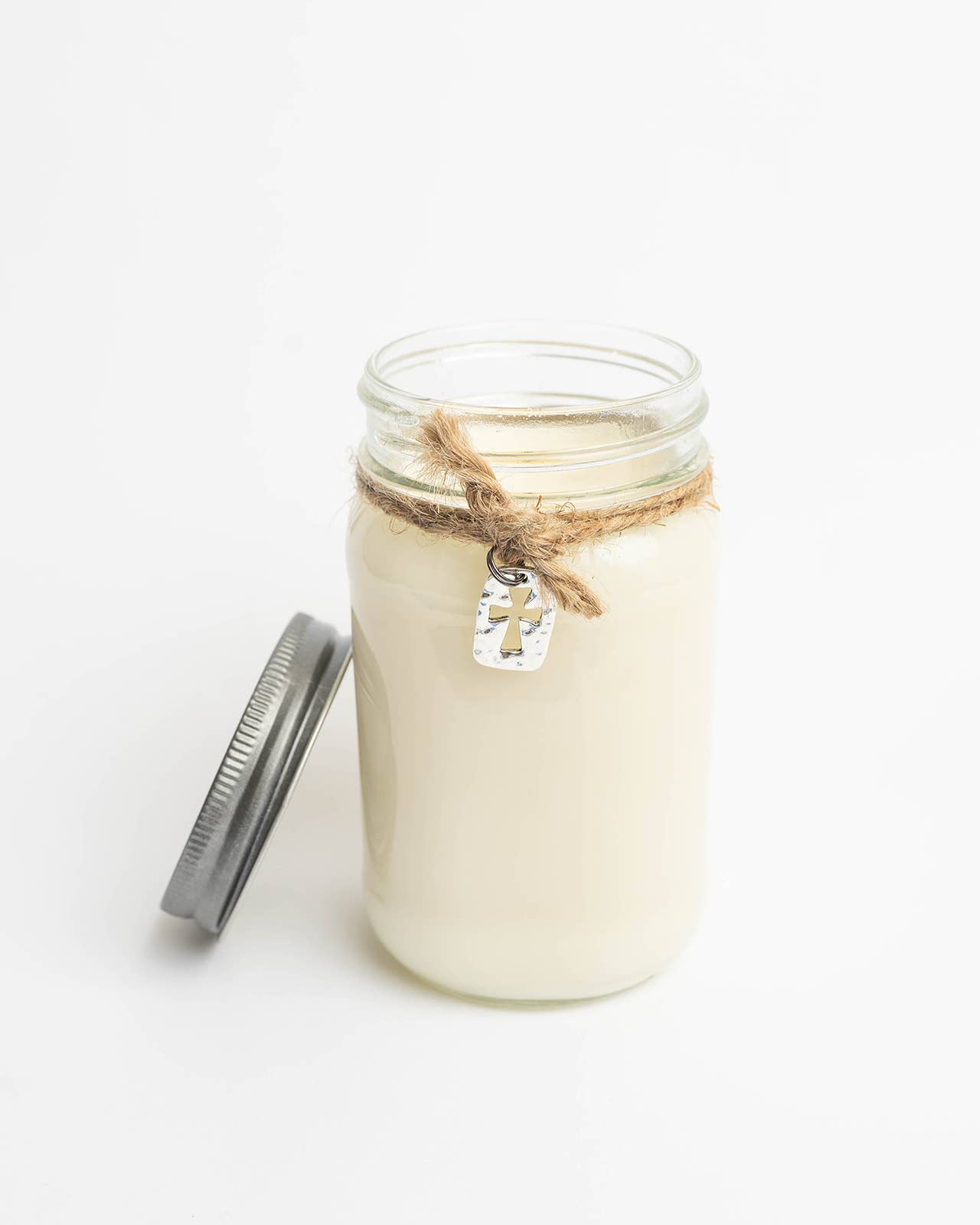 Mason Jar Candle with Cross Charm: Spiced Cranberry