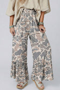 Camo Print Wide Leg Casual Pants: Multicolour / 95%Polyester+5%Elastane / XL