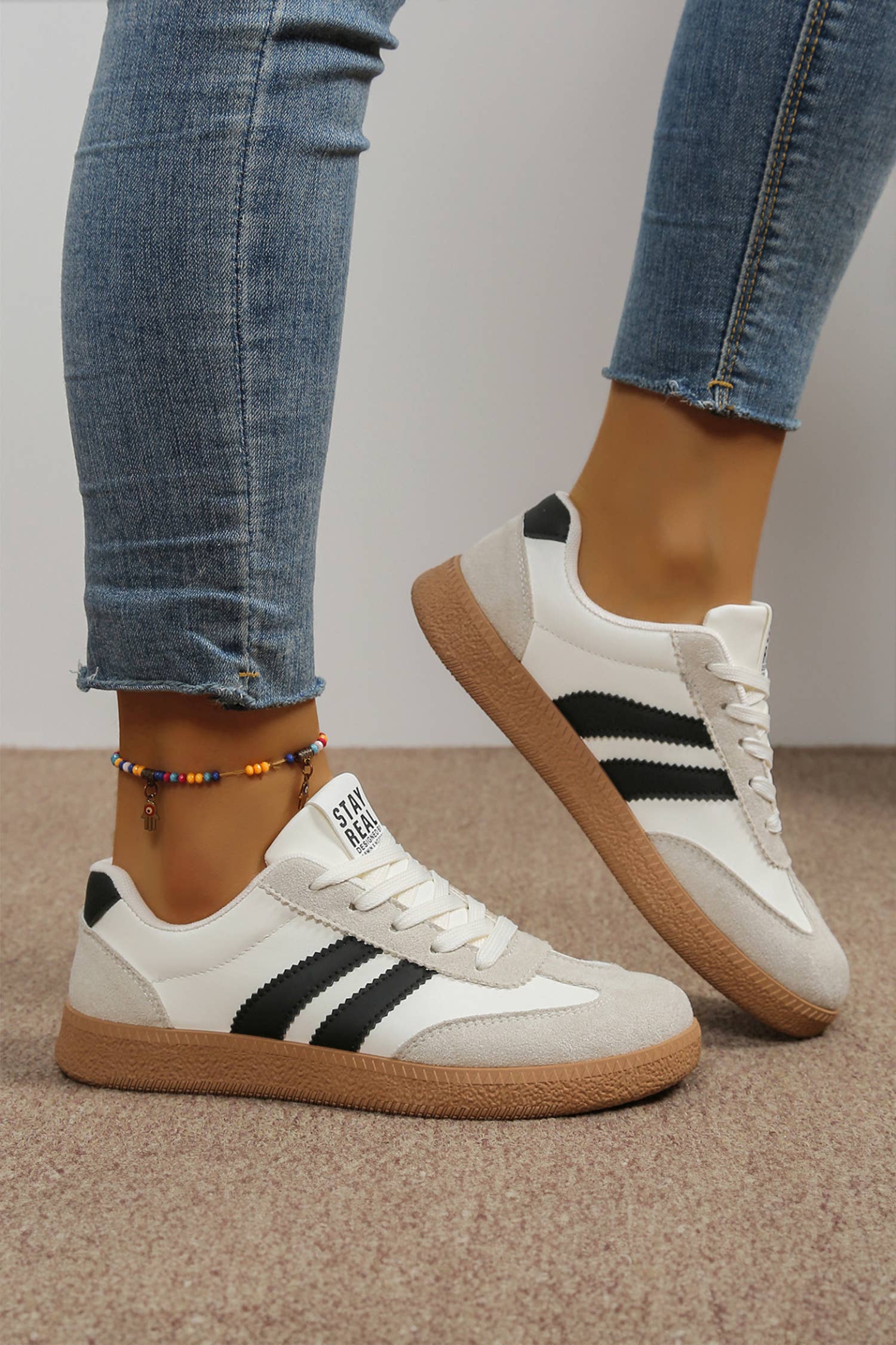 Varsity Color Block Patchwork PU Leather Lace Up Shoes: Ashleigh Blue / 6(37)