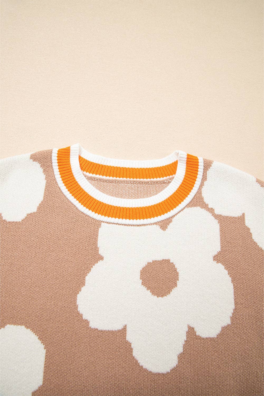 Flower Colorblock Contrast Stripe Baggy Sweater: Smoke Gray / XL