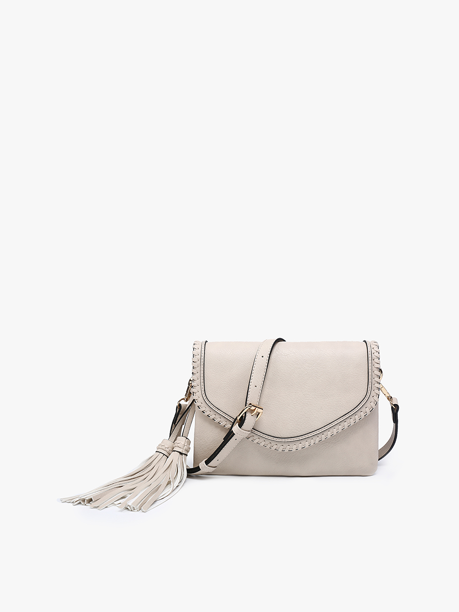 Sloane Flapover Crossbody w/ Whipstitch and Tassel | M1802A : Powder Blue