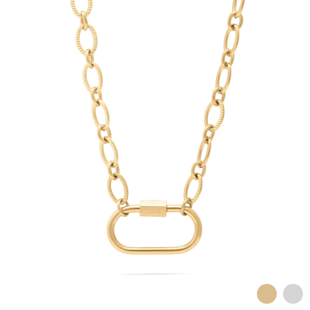 18K Gold PVD Stainless Steel Loop Chain Carabiner Necklace: Stainless / 18"+2"
