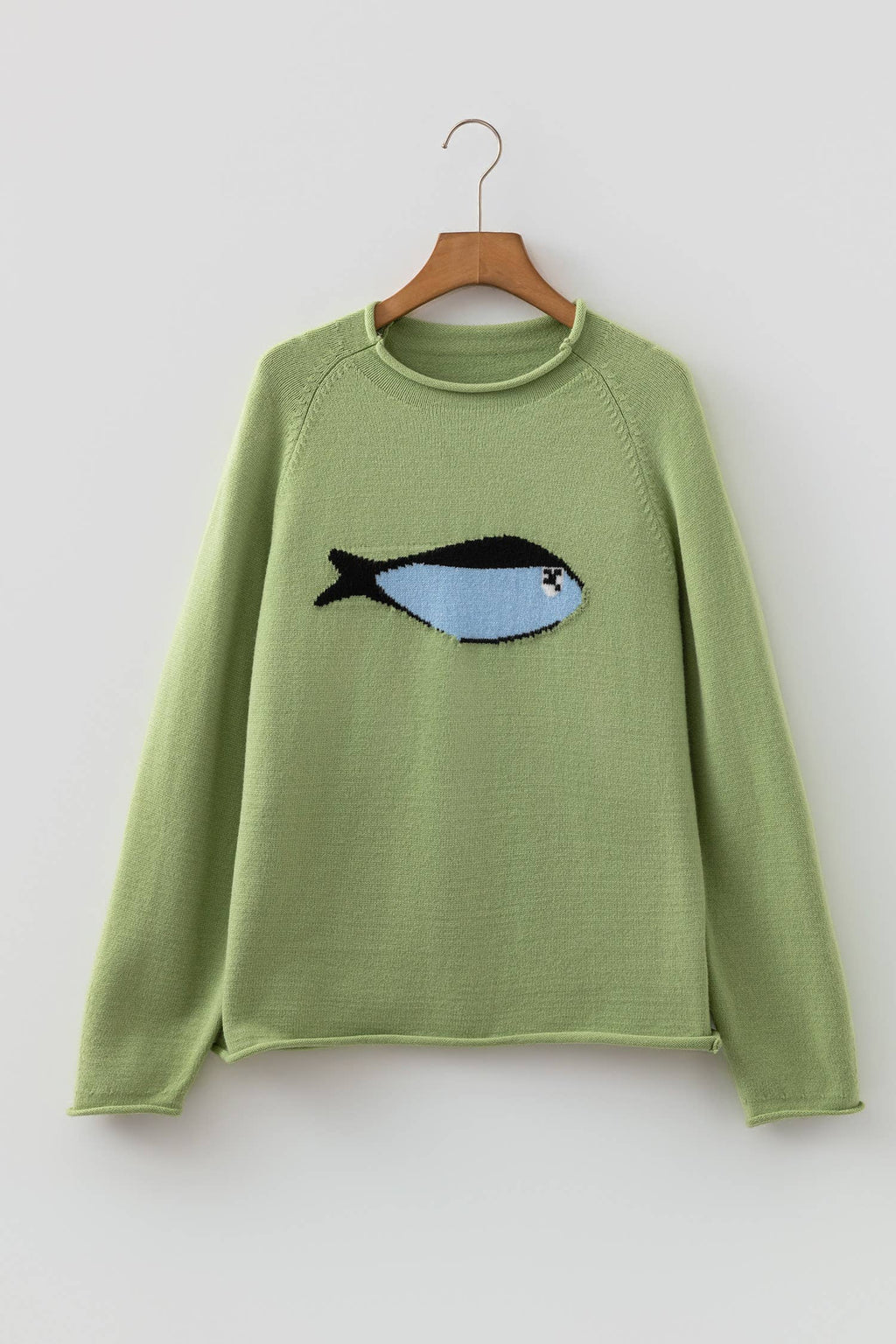 LDC Marine Fish Pattern Raw Edge Loose Sweater Cardigan|S-4X: Meadow Mist Green / XL