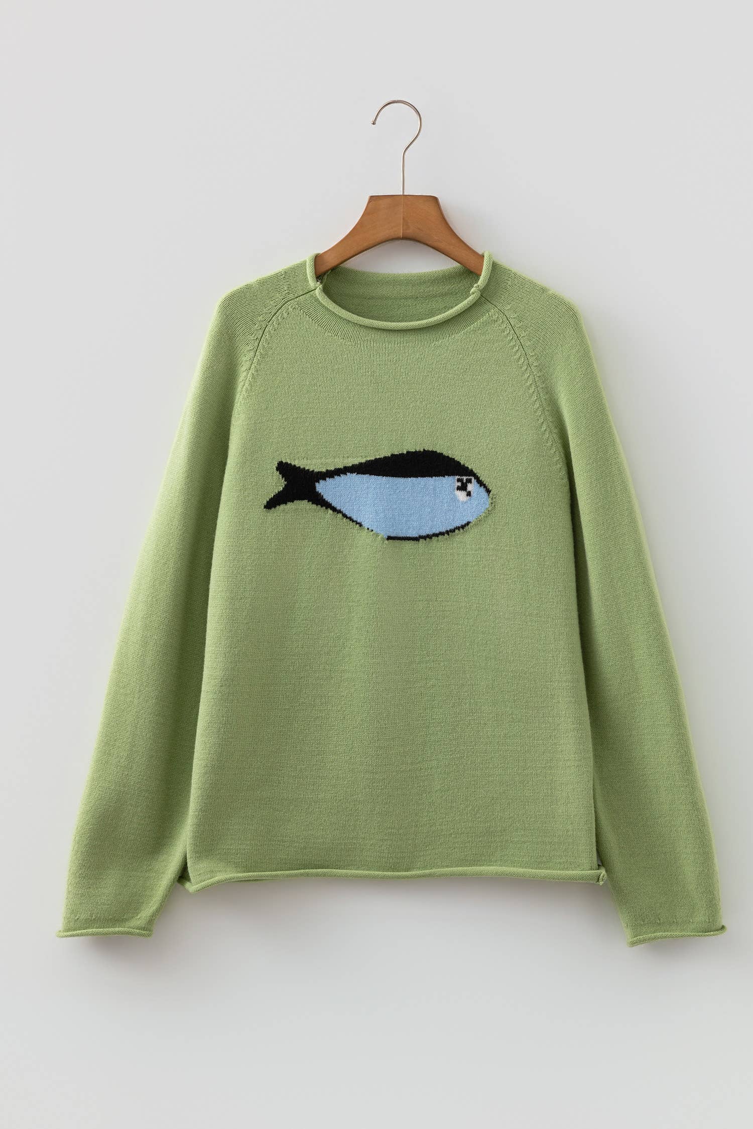 LDC Marine Fish Pattern Raw Edge Loose Sweater Cardigan|S-4X: Meadow Mist Green / L