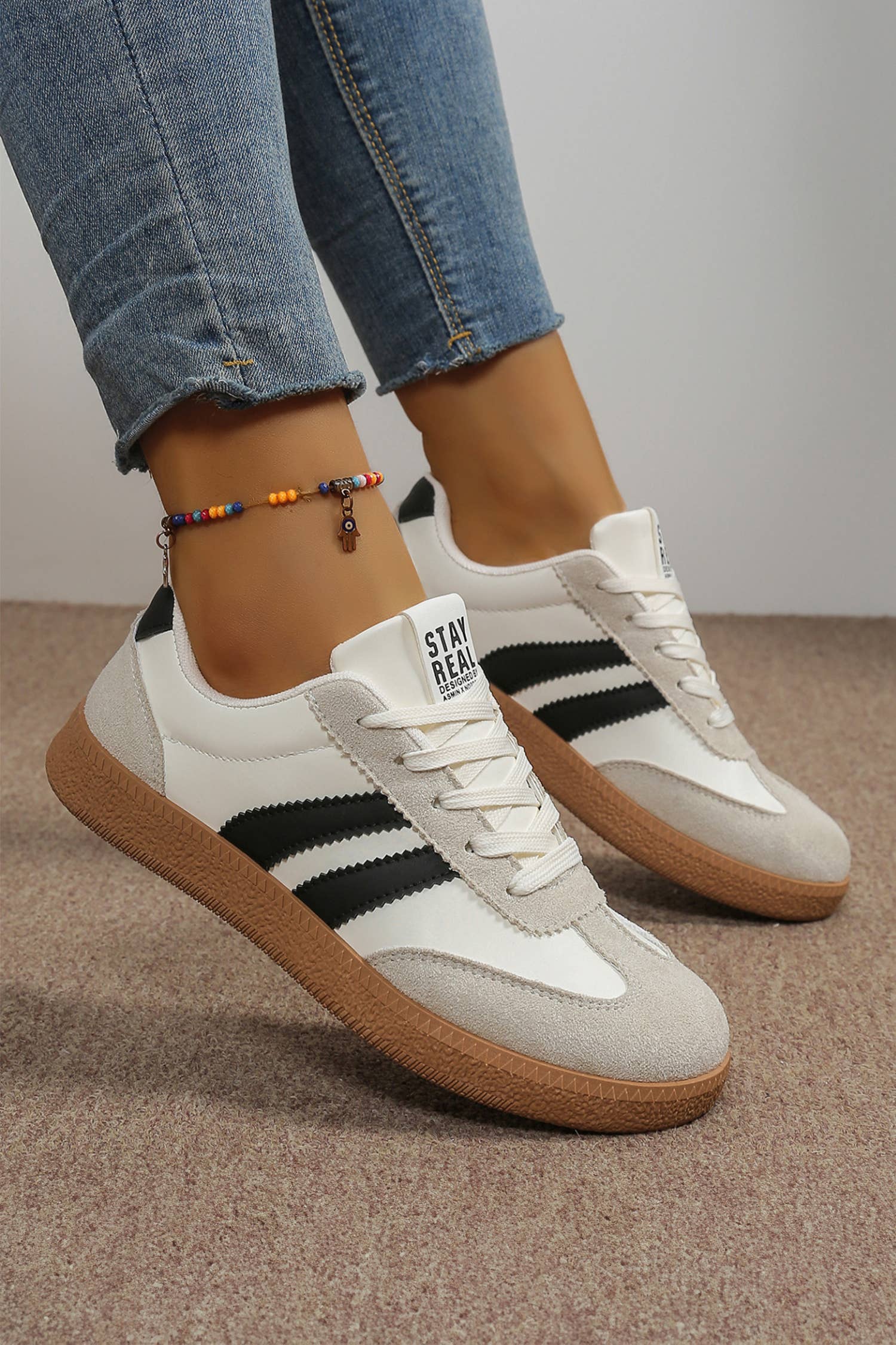 Varsity Color Block Patchwork PU Leather Lace Up Shoes: Ashleigh Blue / 10(42)