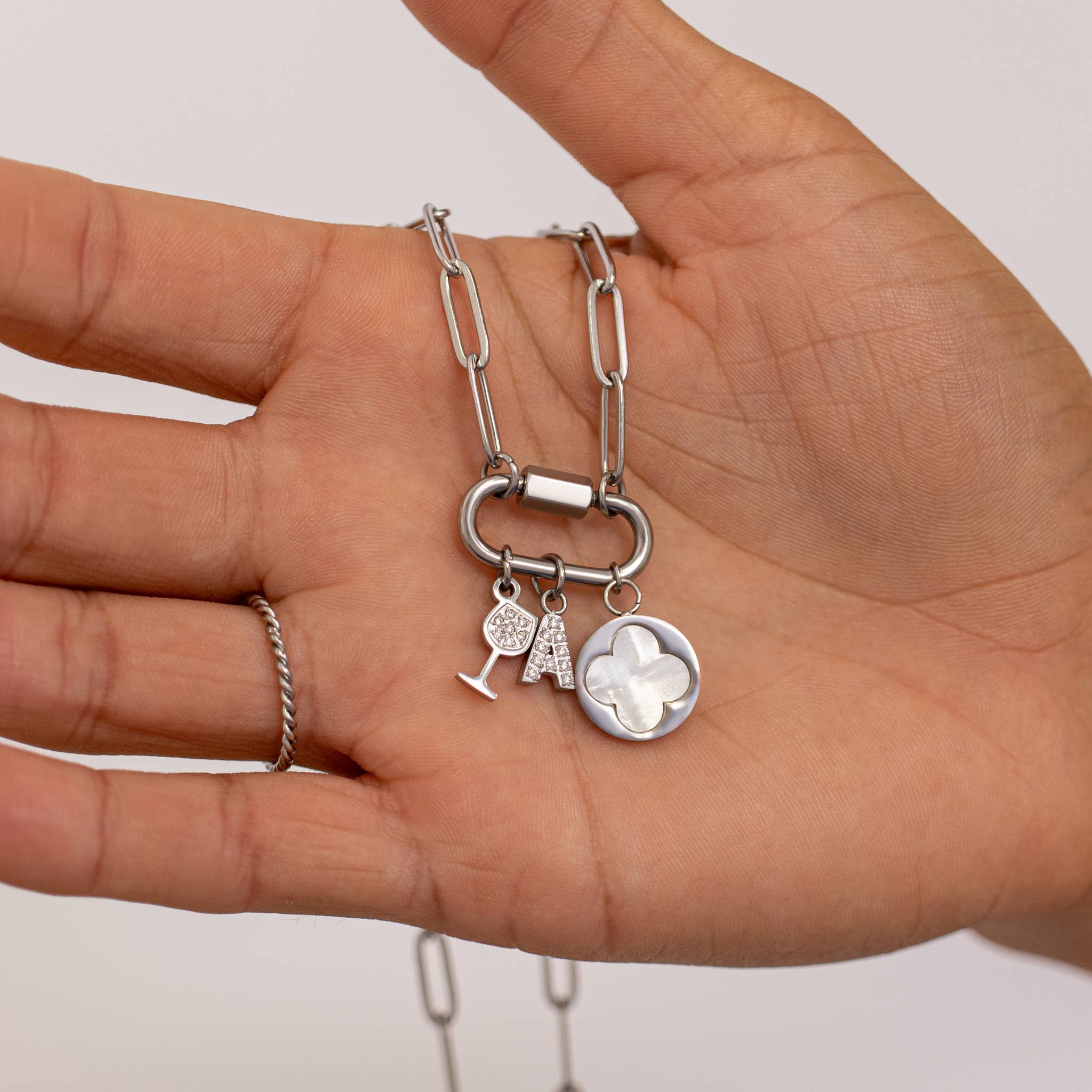 18K Gold PVD Paperclip Carabiner Necklace: Stainless / 16+2"