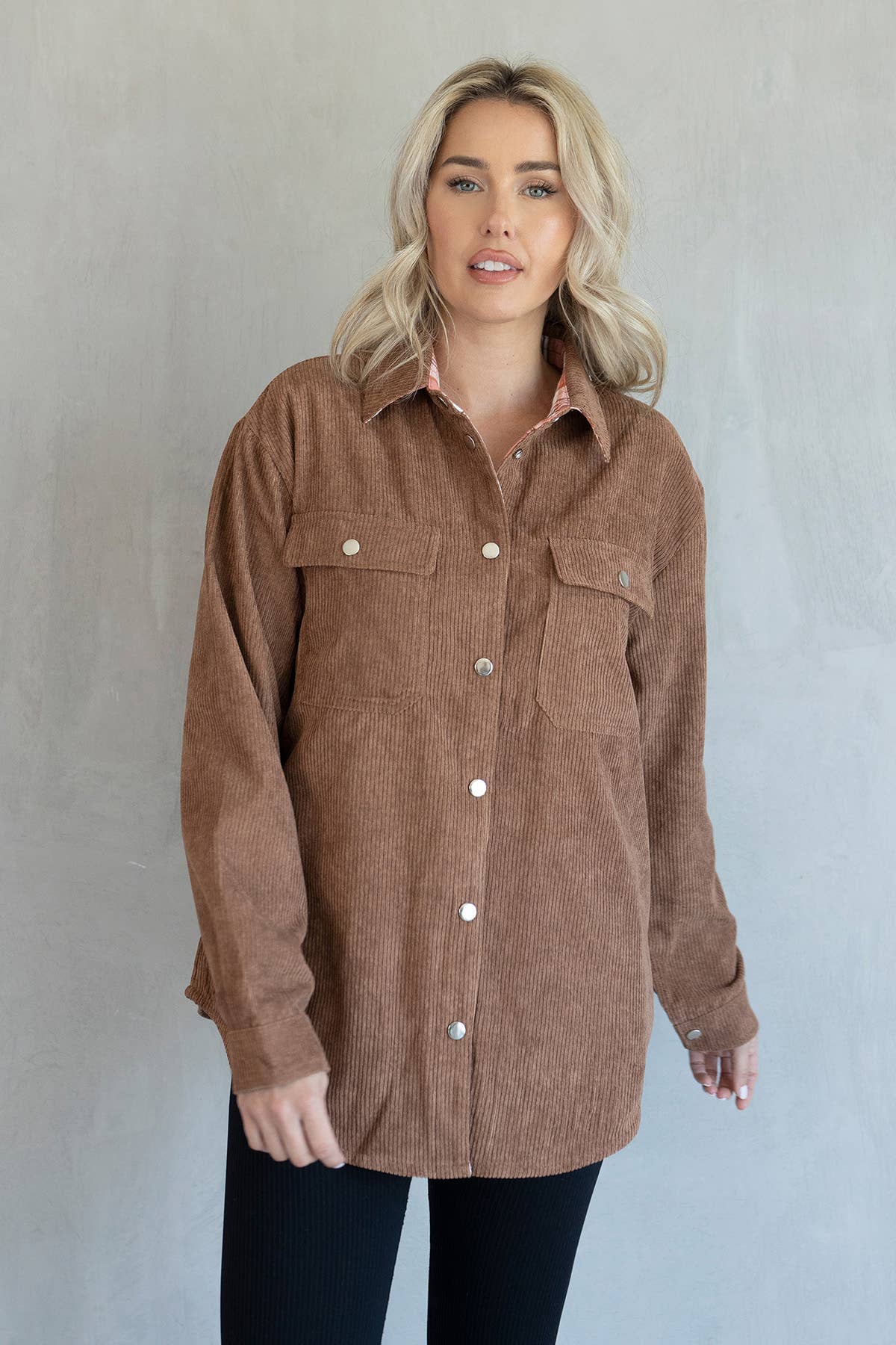 Fletcher Corduroy/Plaid Reversible Shacket | SKT2204 : Corduroy/Brown / L/XL