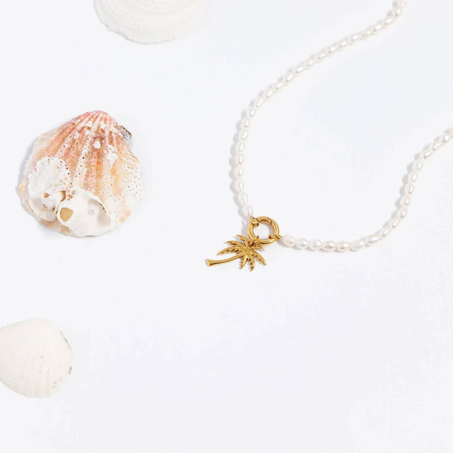 18K Gold PVD Stainless Steel Palm Tree Charm: Gold