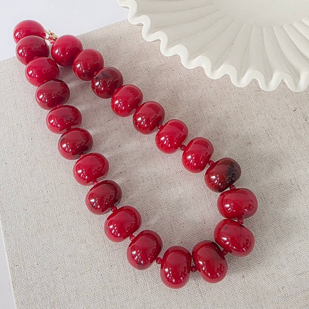 Bella Beaded Necklace - WATERPROOF: Red