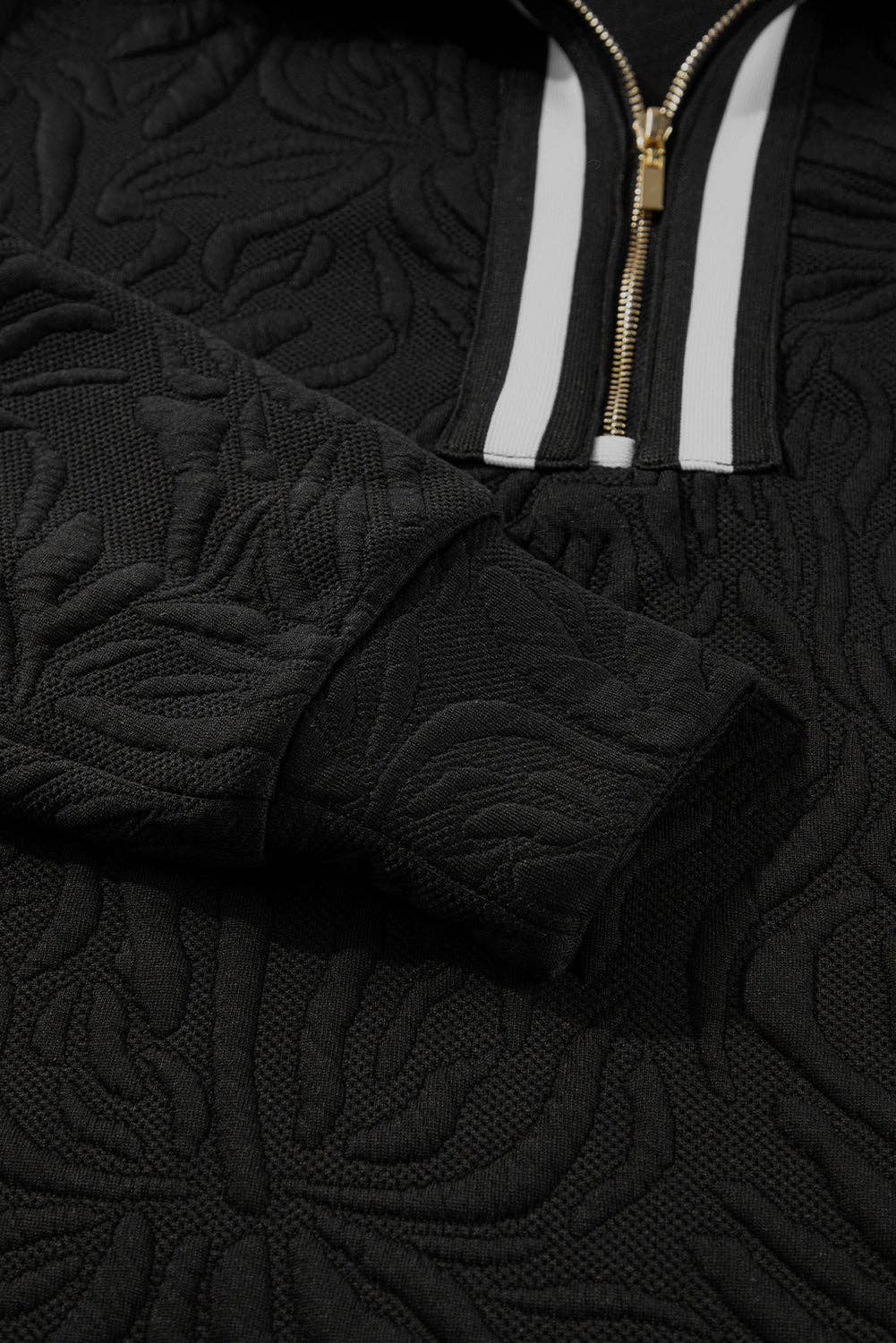 Jacquard Textured Quarter Zipper Shift Mini Dress: Black / 97%Polyester+3%Elastane / S